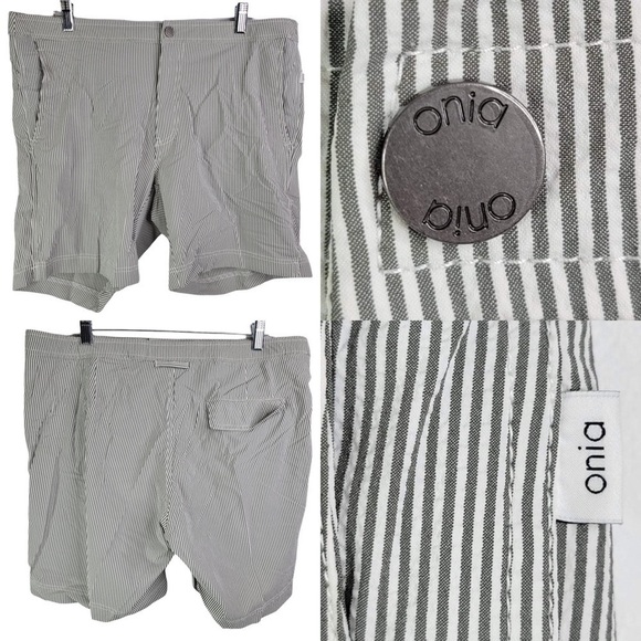 Onia Calder Twill Stripe Trunks Size Men’s 36 Gray White Swim - Picture 1 of 10